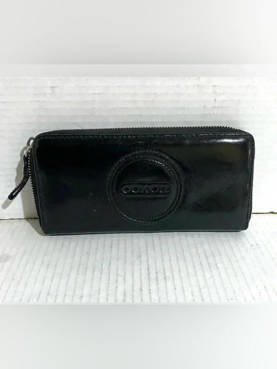 Coach Handbags - Coach Black Leather Zip-Around Continental Wallet with Embossed Logo